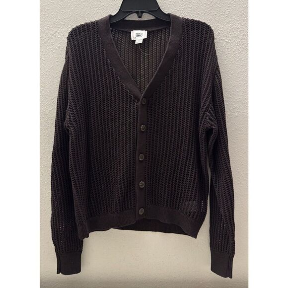 BDG x Urban Outfitters OB1846492 Men Sz S Brown Open Knit Beach Cardigan Sweater - Picture 1 of 7